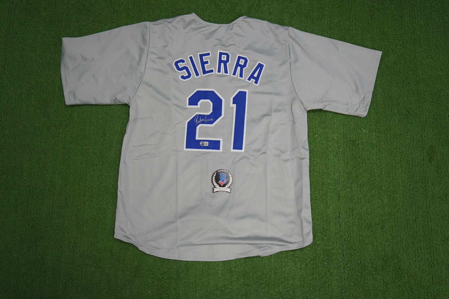 RUBEN SIERRA TEXAS RANGERS SIGNED ROAD JERSEY BAS COA