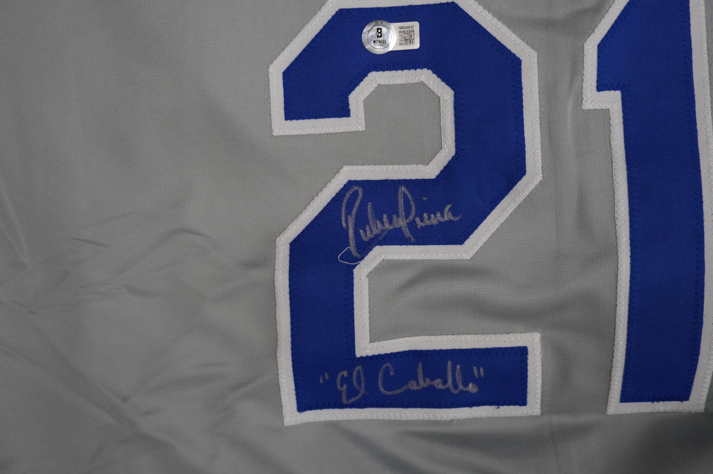 RUBEN SIERRA TEXAS RANGERS SIGNED ROAD JERSEY w/El Caballo BAS COA