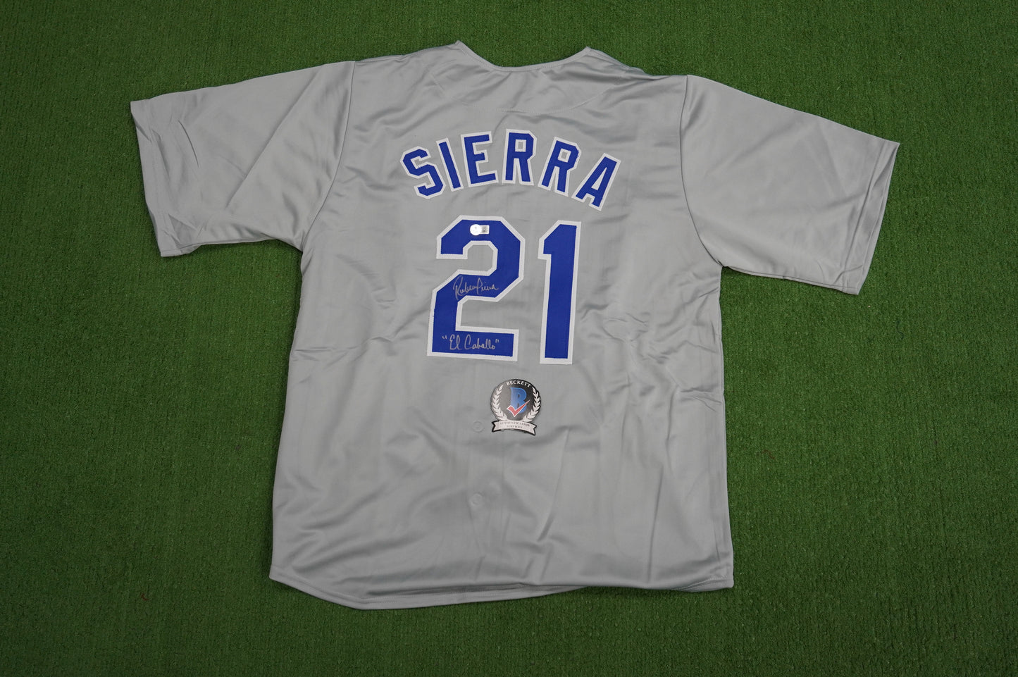 RUBEN SIERRA TEXAS RANGERS SIGNED ROAD JERSEY w/El Caballo BAS COA