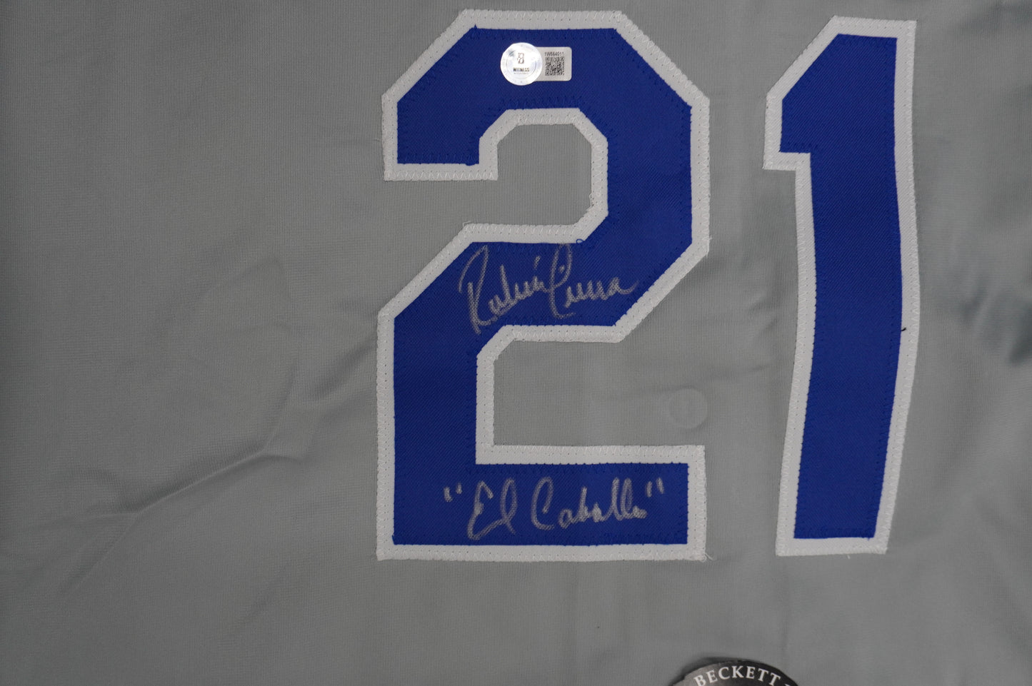 RUBEN SIERRA TEXAS RANGERS SIGNED ROAD JERSEY w/El Caballo BAS COA