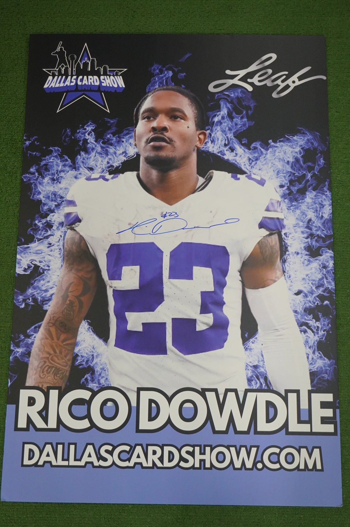 RICO DOWDLE DALLAS COWBOYS SIGNED 24x36 Dallas Card Show FOAM BOARD BAS