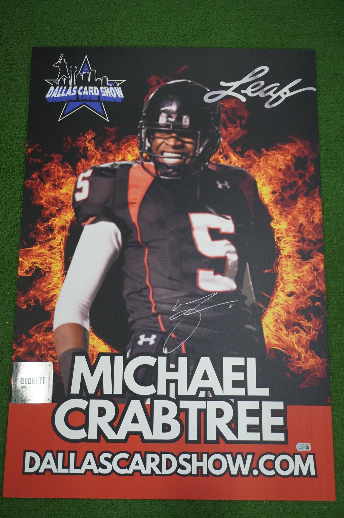 MICHAEL CRABTREE TEXAS TECH RED RAIDERS 49ers SIGNED 24x36 Dallas Card Show FOAM BOARD BAS