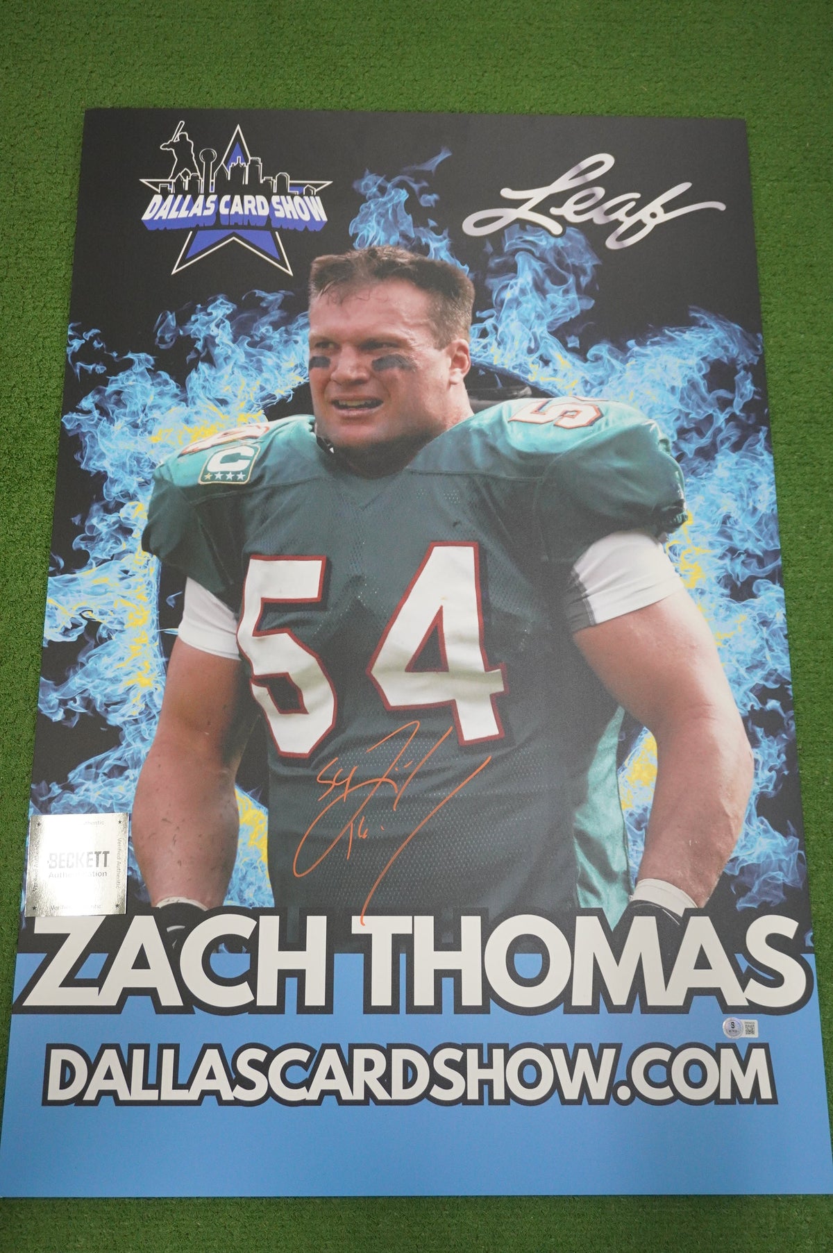ZACH THOMAS MIAMI DOLPHINS Texas Tech SIGNED 24x36 Dallas Card Show FOAM BOARD BAS