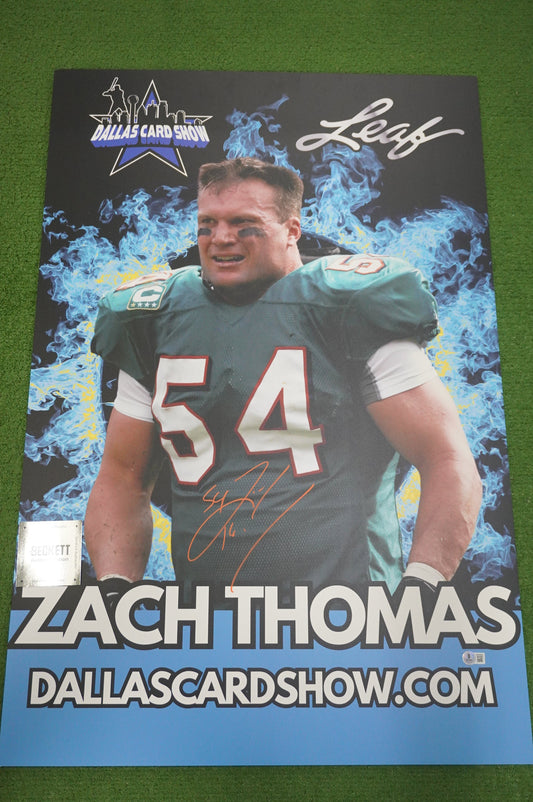 ZACH THOMAS MIAMI DOLPHINS Texas Tech SIGNED 24x36 Dallas Card Show FOAM BOARD BAS