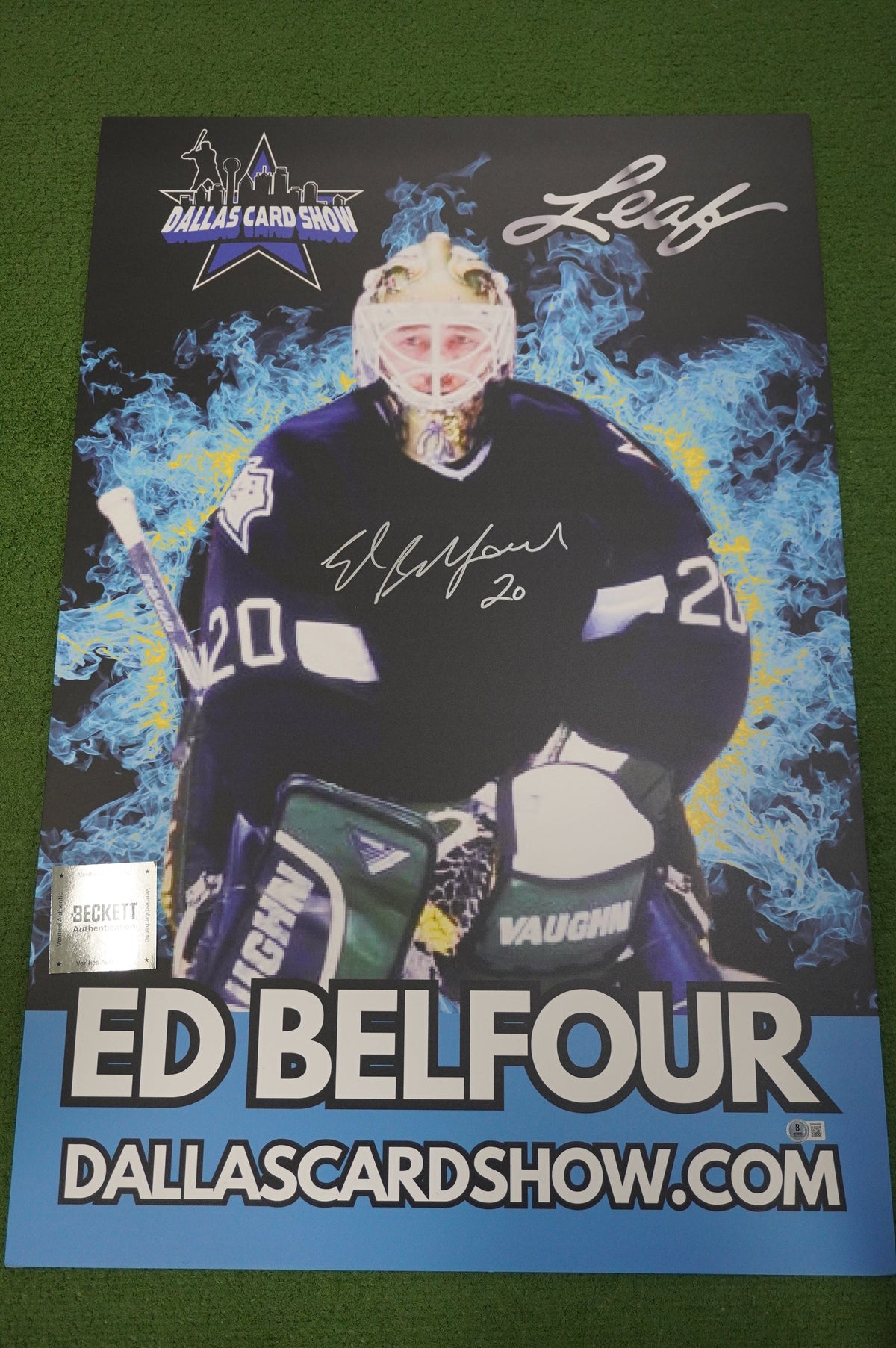 ED BELFOUR DALLAS STARS SIGNED 24x36 Dallas Card Show FOAM BOARD BAS