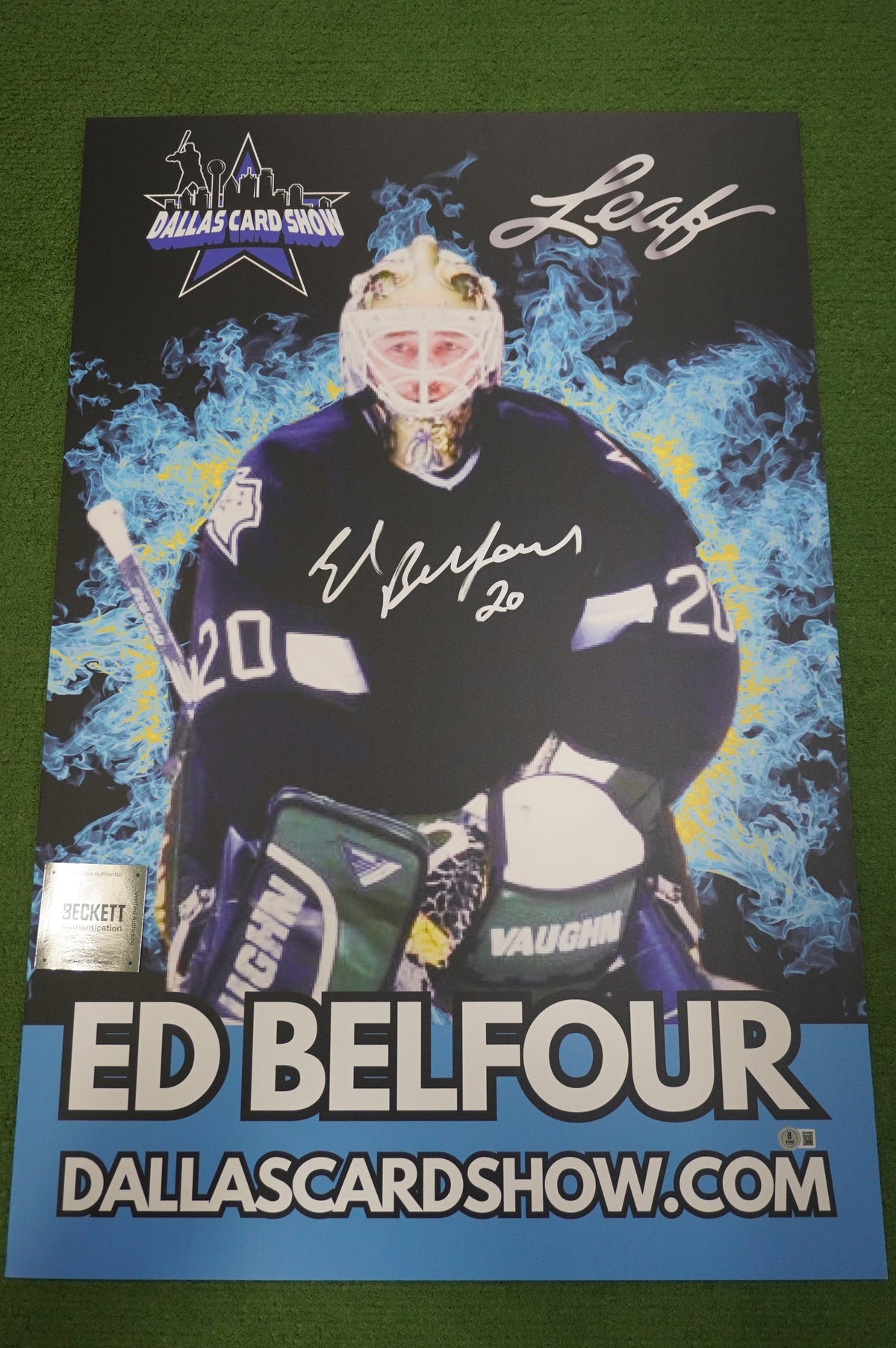 ED BELFOUR DALLAS STARS SIGNED 24x36 Dallas Card Show FOAM BOARD Blackhawks BAS