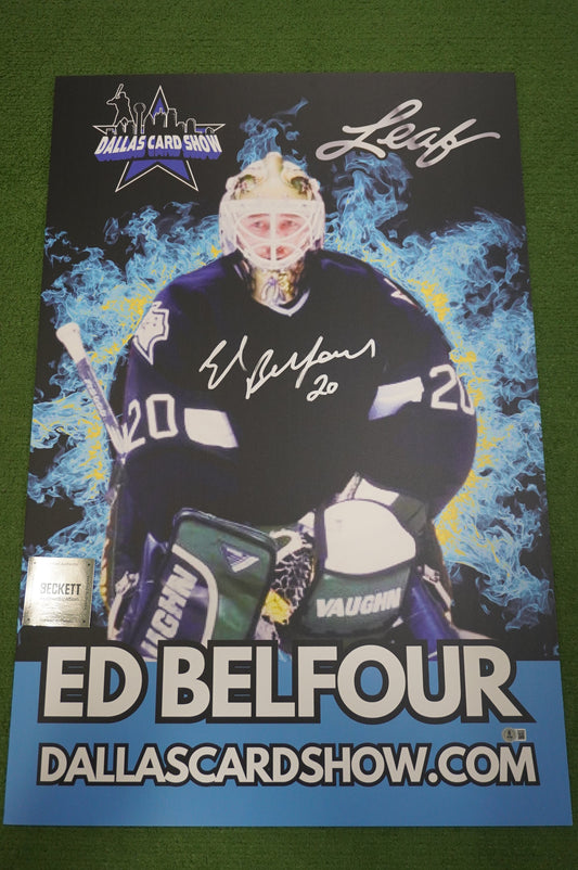 ED BELFOUR DALLAS STARS SIGNED 24x36 Dallas Card Show FOAM BOARD Blackhawks BAS