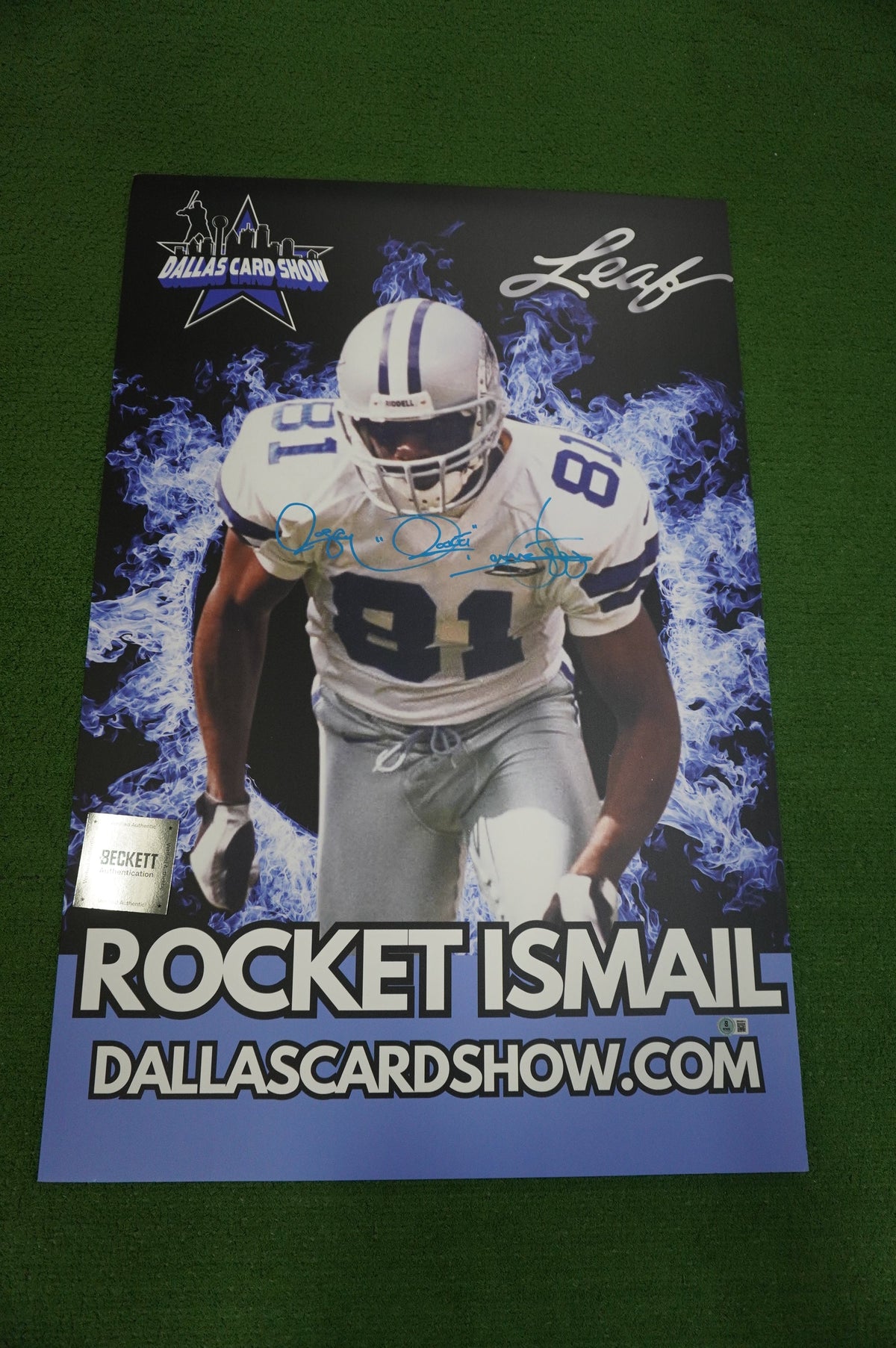 ROCKET ISMAIL DALLAS COWBOYS SIGNED 24x36 Dallas Card Show FOAM BOARD BAS