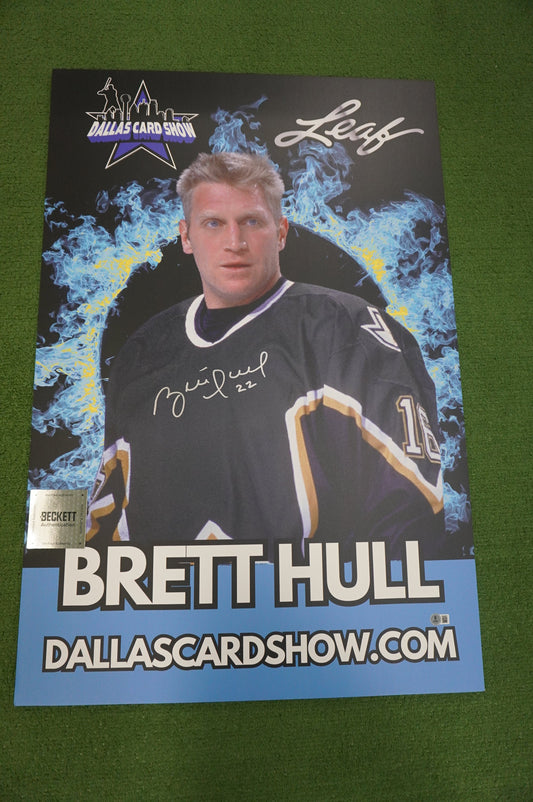 BRETT HULL DALLAS STARS SIGNED 24x36 Dallas Card Show FOAM BOARD BAS