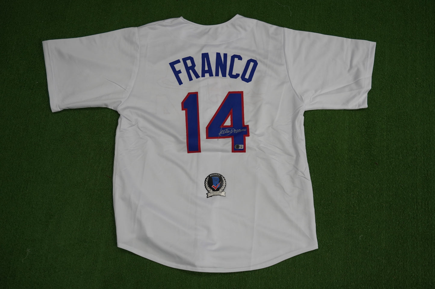 JULIO FRANCO TEXAS RANGERS WHITE SIGNED JERSEY BAS COA