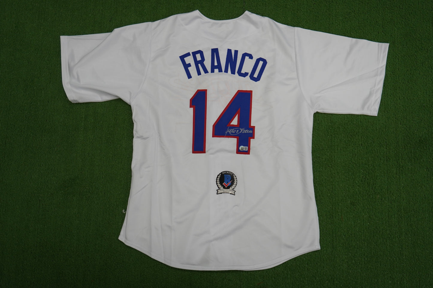 JULIO FRANCO TEXAS RANGERS WHITE SIGNED JERSEY BAS COA