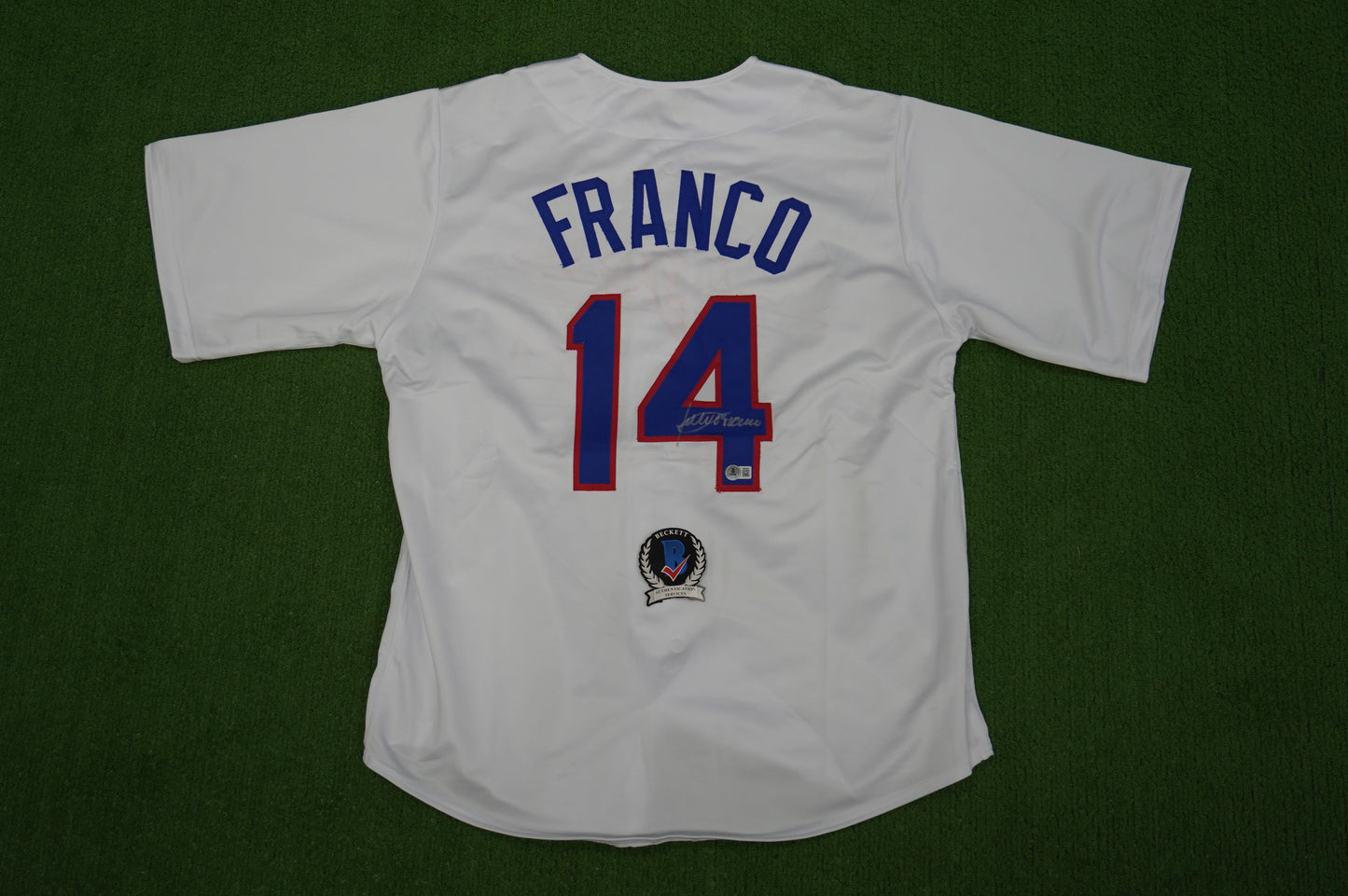 JULIO FRANCO TEXAS RANGERS WHITE SIGNED JERSEY BAS COA