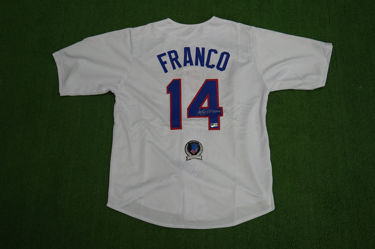 JULIO FRANCO TEXAS RANGERS WHITE SIGNED JERSEY BAS COA