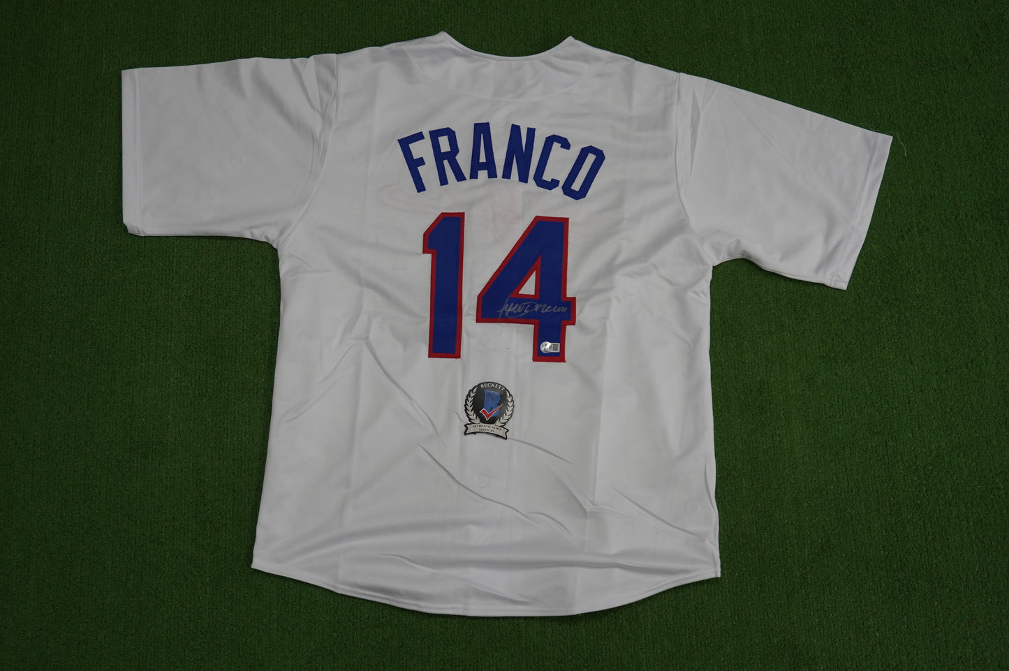 JULIO FRANCO TEXAS RANGERS WHITE SIGNED JERSEY BAS COA