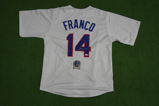 JULIO FRANCO TEXAS RANGERS WHITE SIGNED JERSEY BAS COA