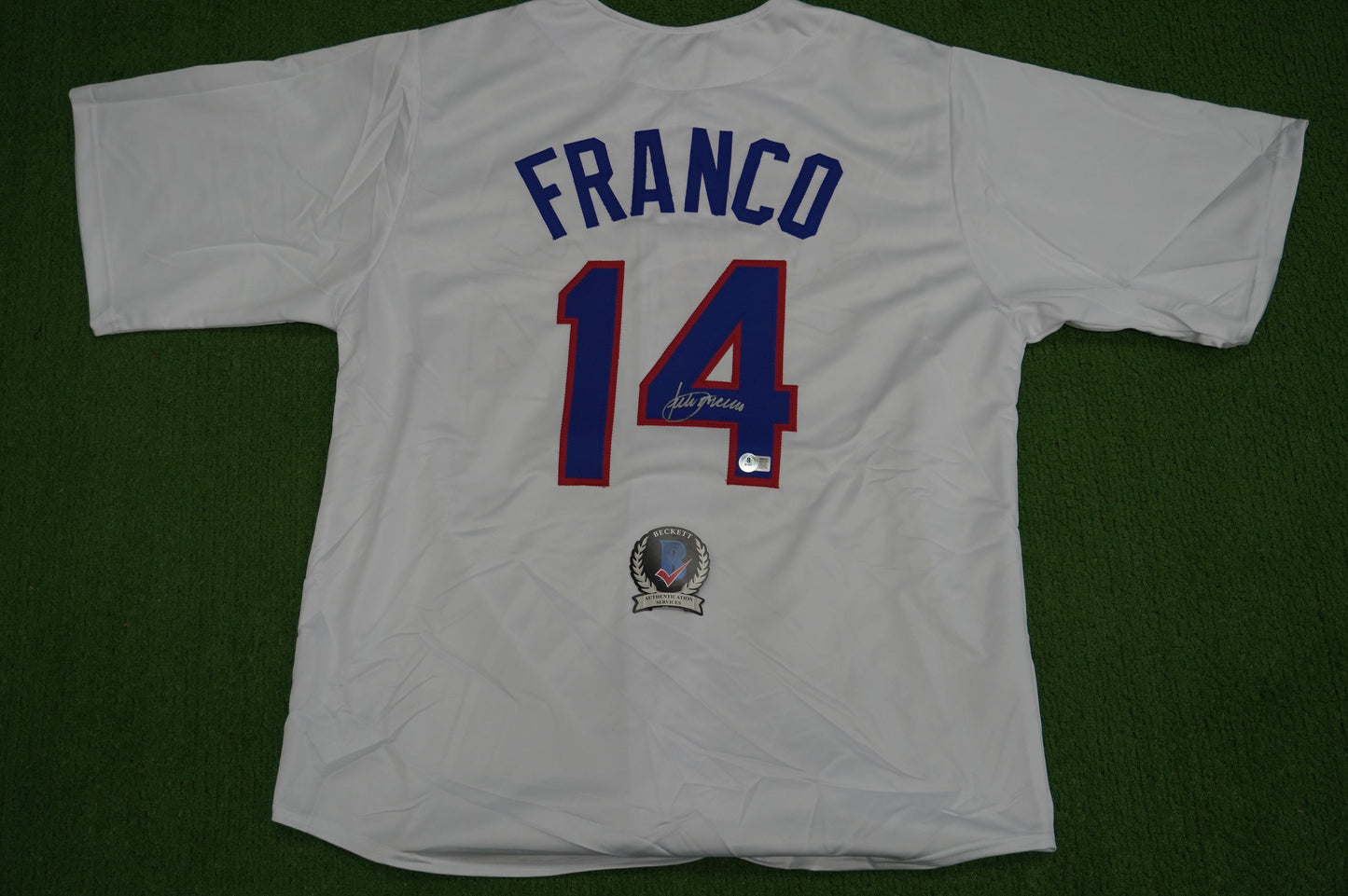 JULIO FRANCO TEXAS RANGERS WHITE SIGNED JERSEY BAS COA