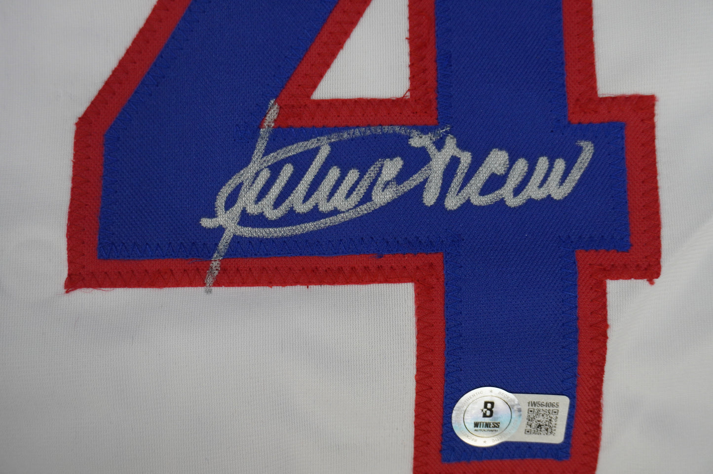 JULIO FRANCO TEXAS RANGERS WHITE SIGNED JERSEY BAS COA