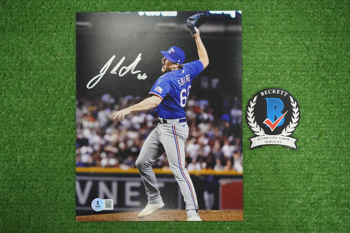 JOSH SBORZ TEXAS RANGERS SIGNED 8x10 PHOTO World Series Glove Slam BAS COA