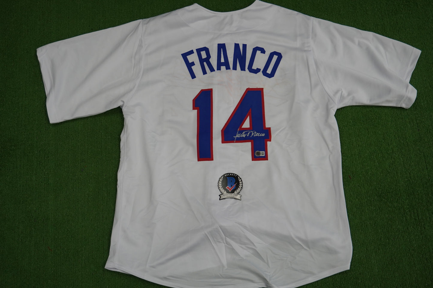 JULIO FRANCO TEXAS RANGERS WHITE SIGNED JERSEY BAS COA