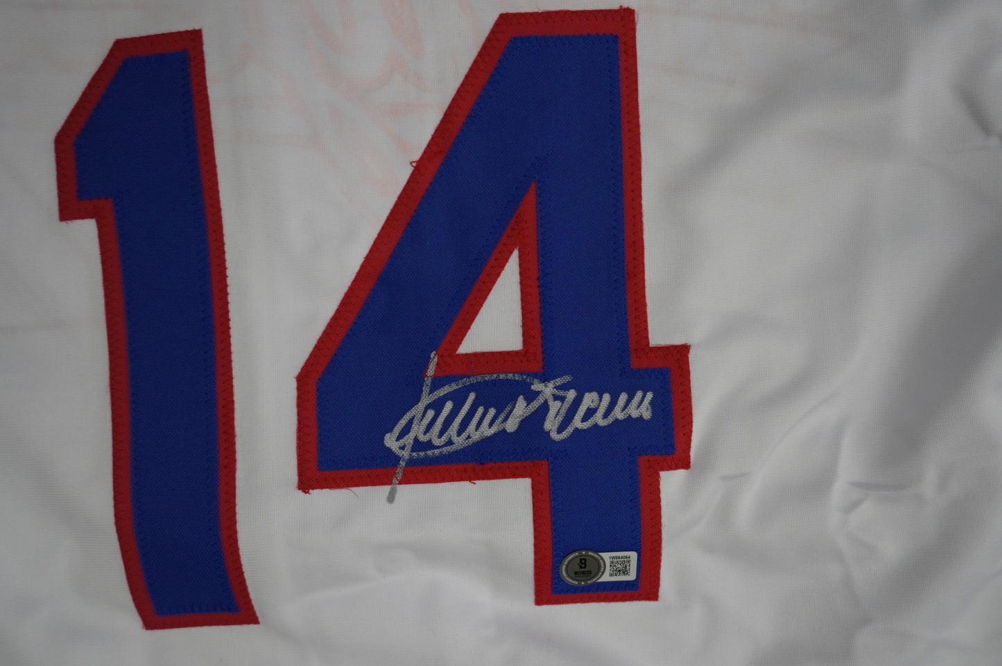 JULIO FRANCO TEXAS RANGERS WHITE SIGNED JERSEY BAS COA