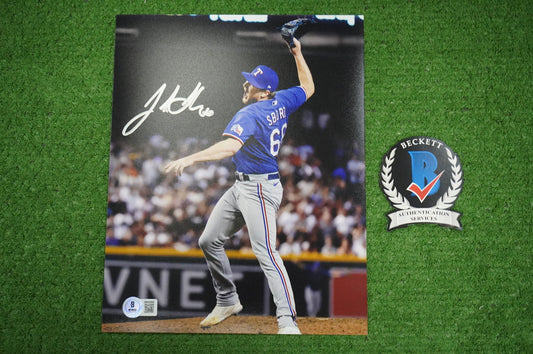 JOSH SBORZ TEXAS RANGERS SIGNED 8x10 PHOTO World Series Glove Slam BAS COA