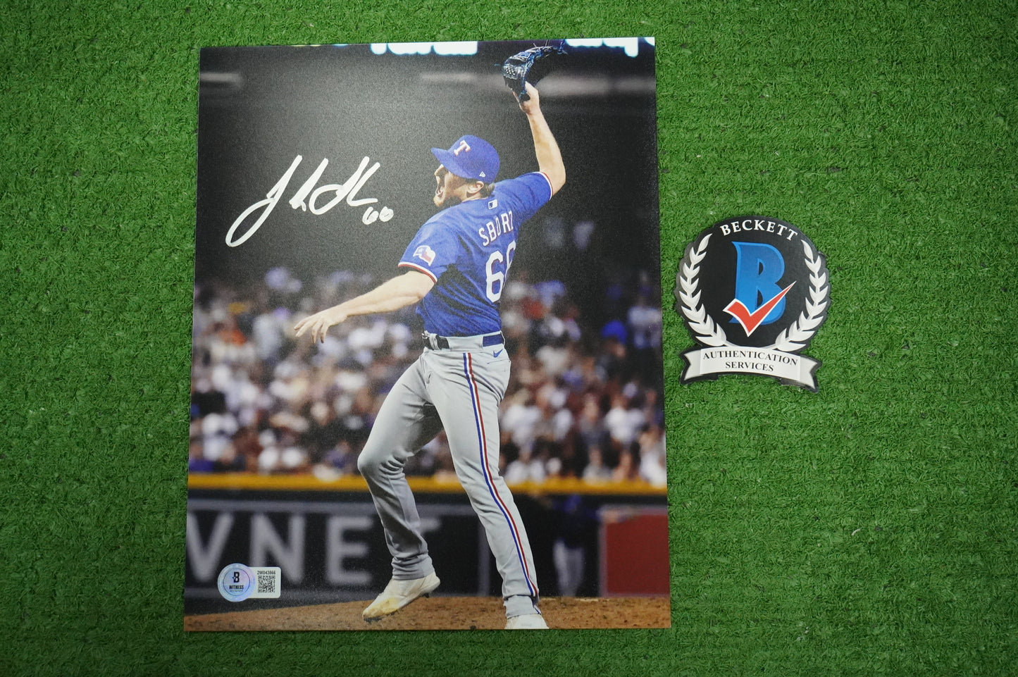 JOSH SBORZ TEXAS RANGERS SIGNED 8x10 PHOTO World Series Glove Slam BAS COA