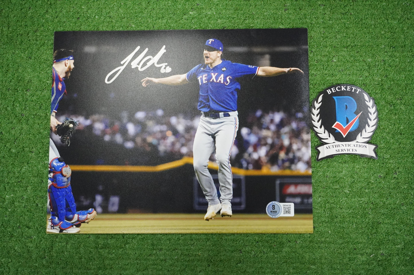 JOSH SBORZ TEXAS RANGERS SIGNED 8x10 PHOTO World Series Champs BAS COA