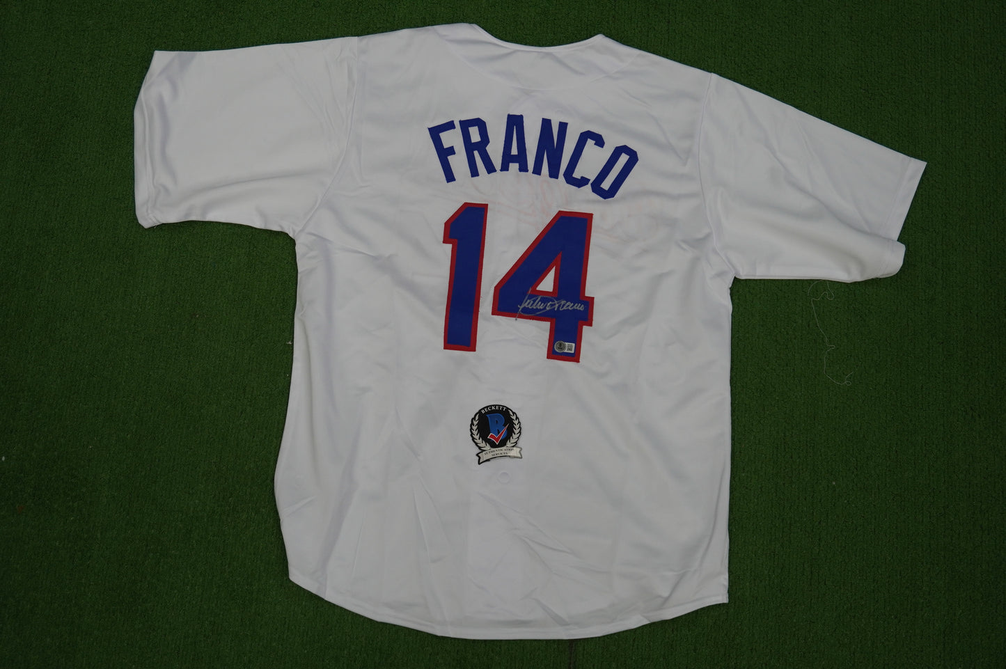 JULIO FRANCO TEXAS RANGERS WHITE SIGNED JERSEY BAS COA