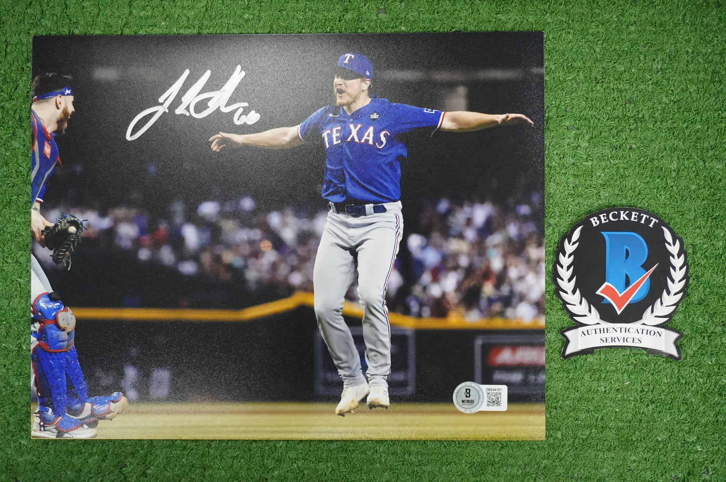 JOSH SBORZ TEXAS RANGERS SIGNED 8x10 PHOTO World Series Champs BAS COA