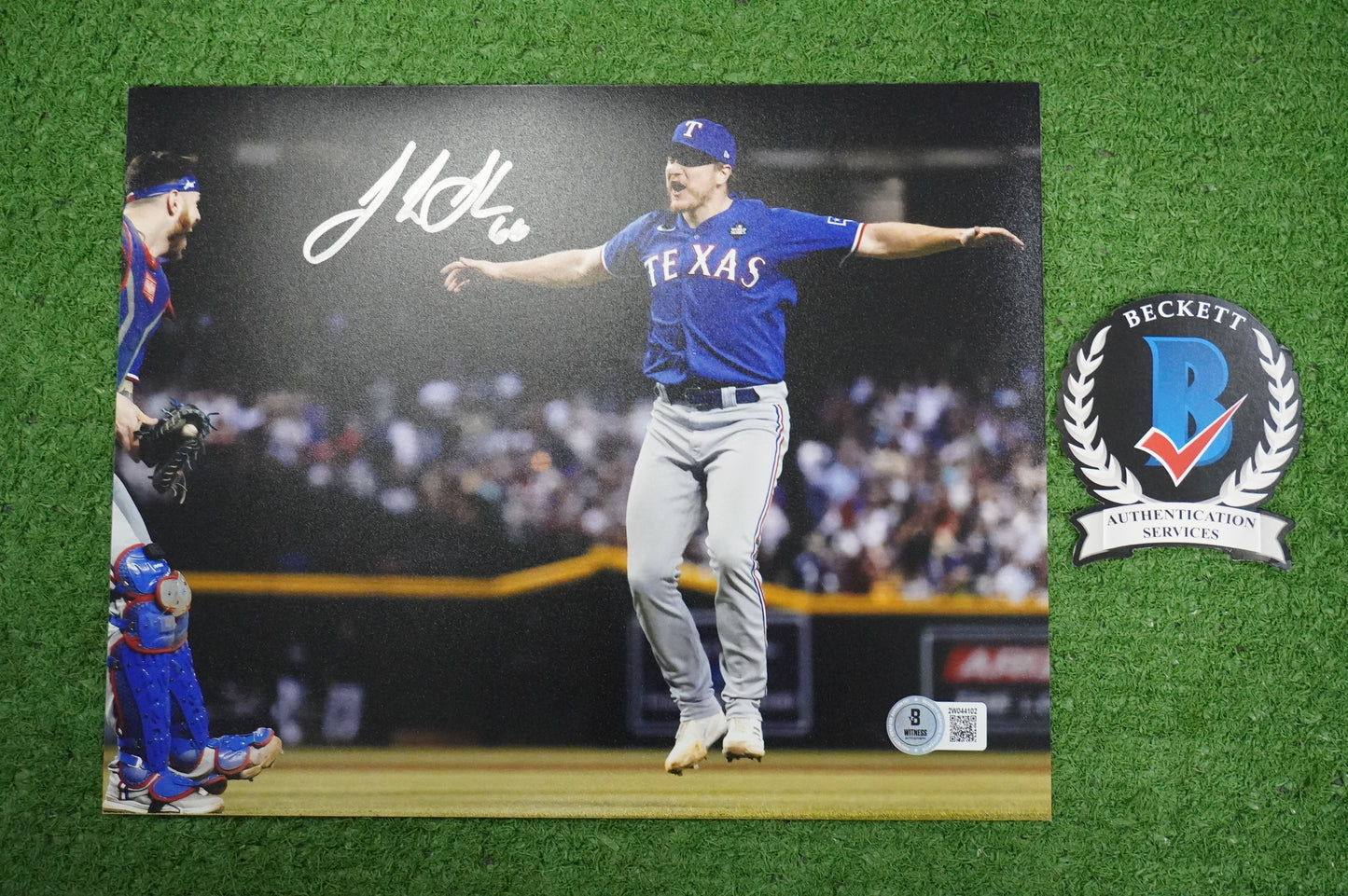 JOSH SBORZ TEXAS RANGERS SIGNED 8x10 PHOTO World Series Champs BAS COA