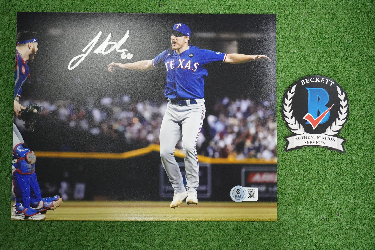 JOSH SBORZ TEXAS RANGERS SIGNED 8x10 PHOTO World Series Champs BAS COA