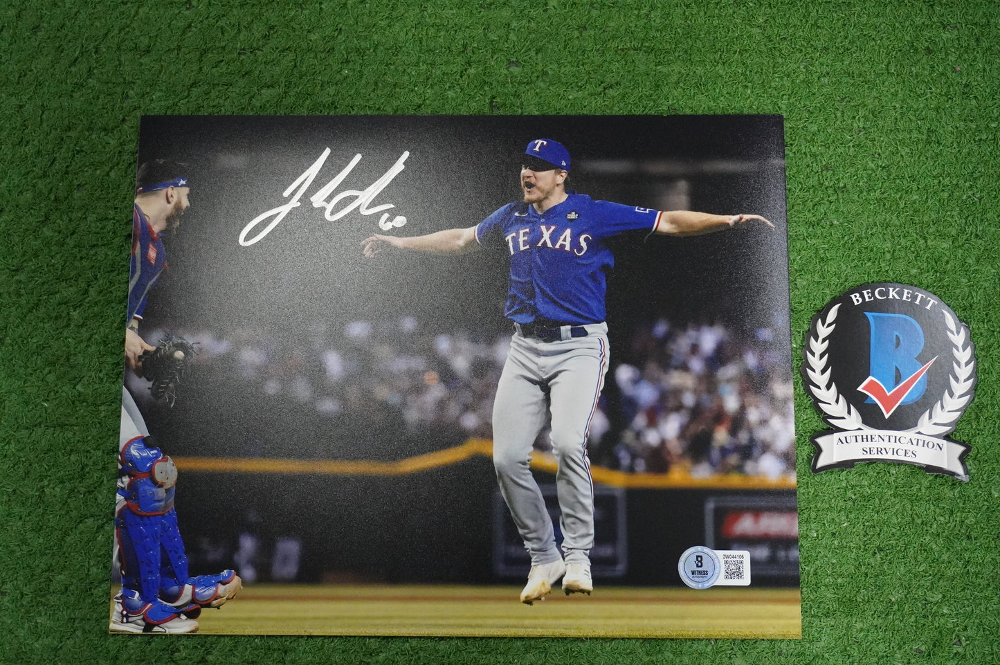 JOSH SBORZ TEXAS RANGERS SIGNED 8x10 PHOTO World Series Champs BAS COA