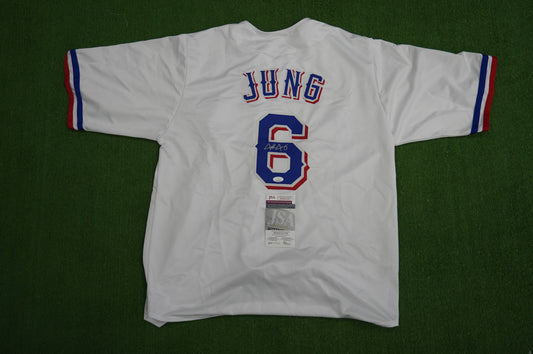 JOSH JUNG TEXAS RANGERS SIGNED SEWN Jersey JSA COA