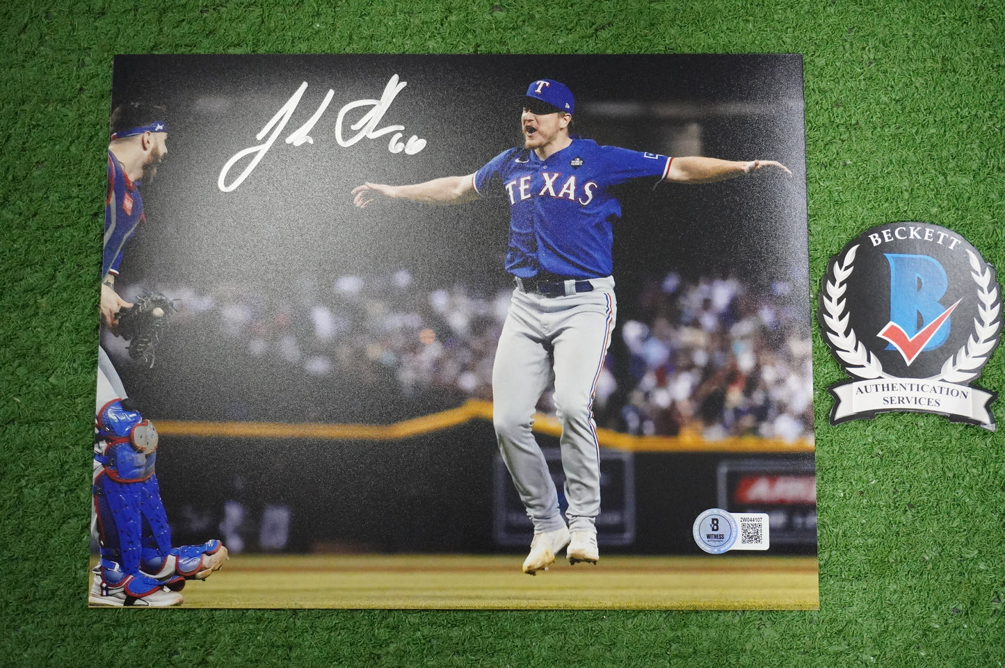 JOSH SBORZ TEXAS RANGERS SIGNED 8x10 PHOTO World Series Champs BAS COA