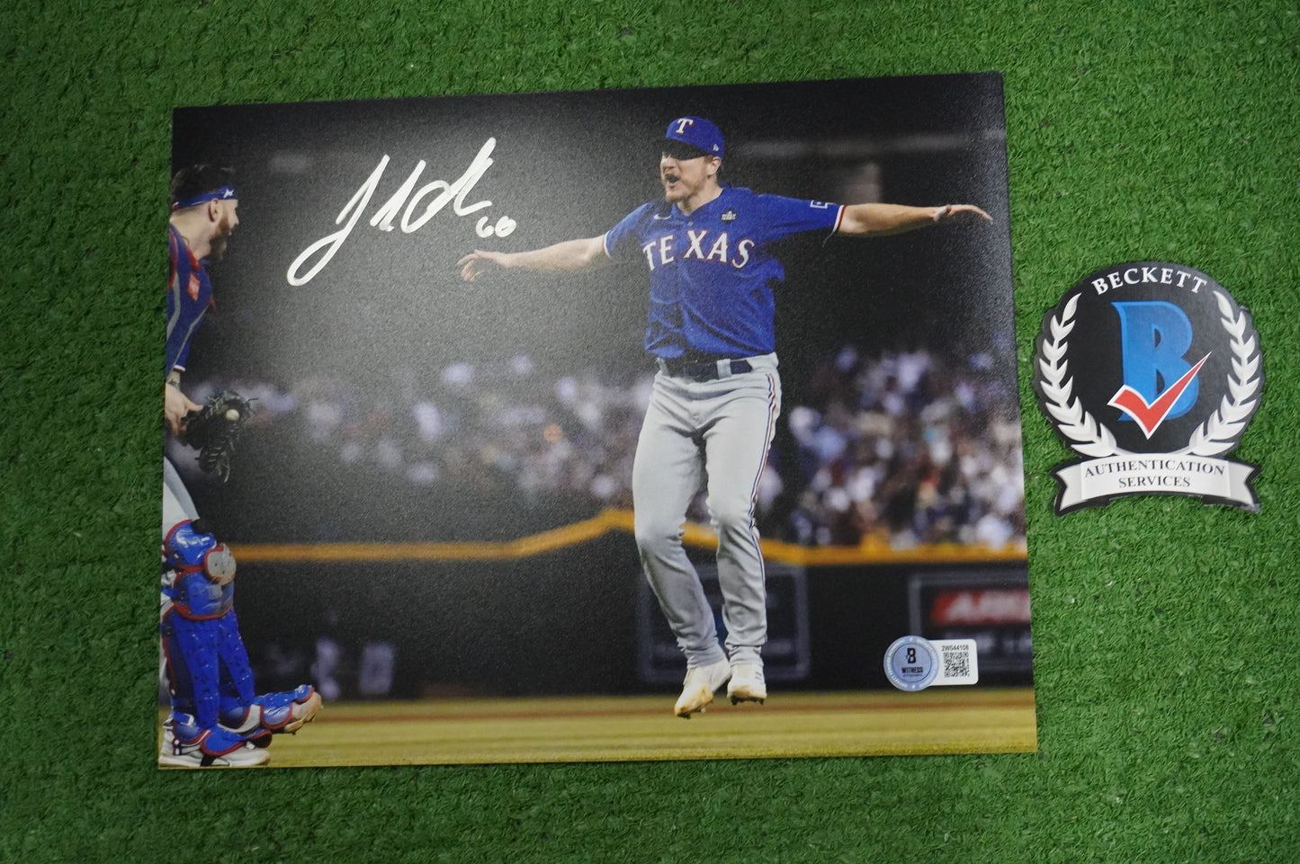 JOSH SBORZ TEXAS RANGERS SIGNED 8x10 PHOTO World Series Champs BAS COA