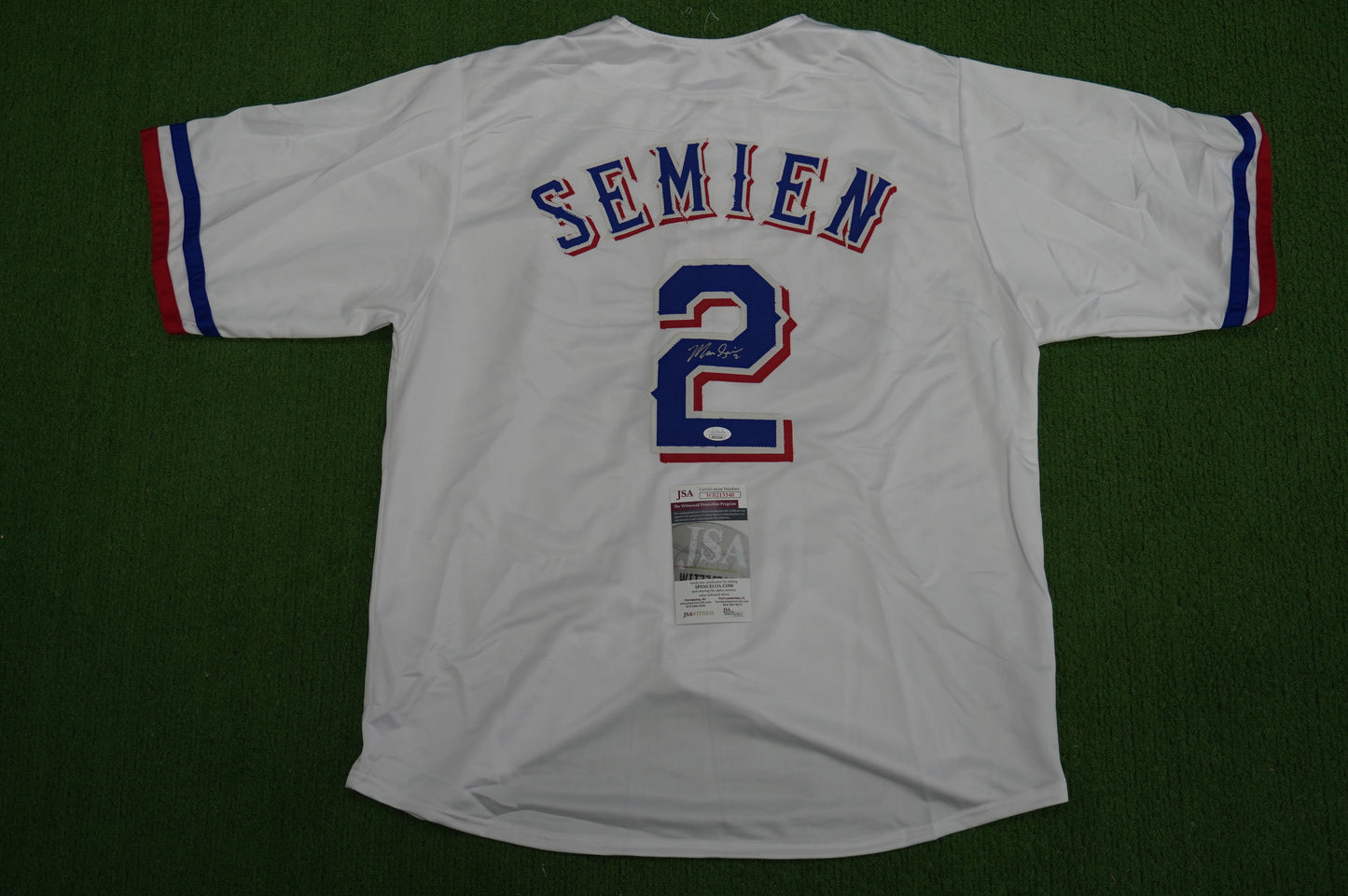 MARCUS SEMIEN TEXAS RANGERS SIGNED Sewn Jersey JSA COA