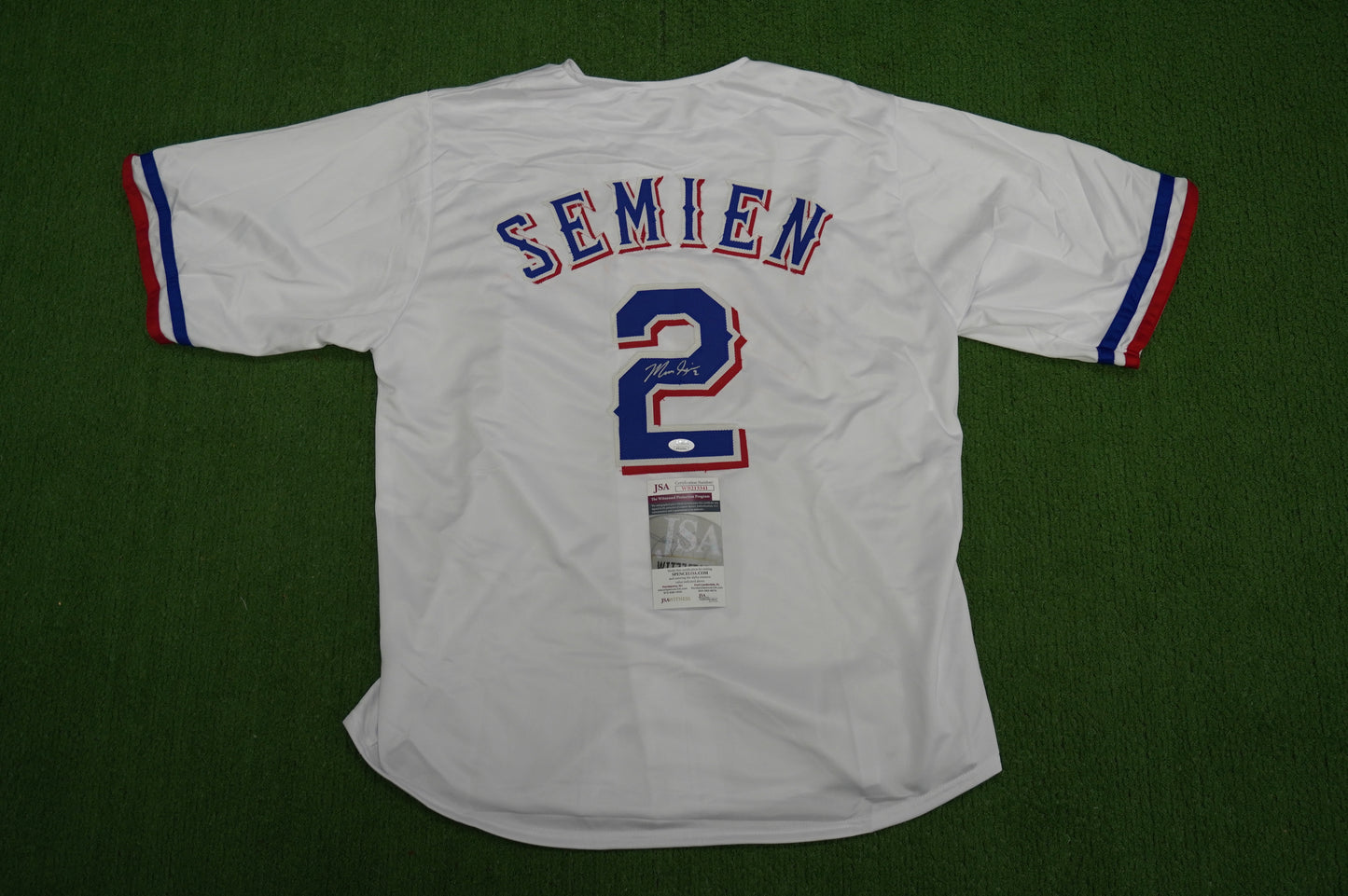 MARCUS SEMIEN TEXAS RANGERS SIGNED Sewn Jersey JSA COA