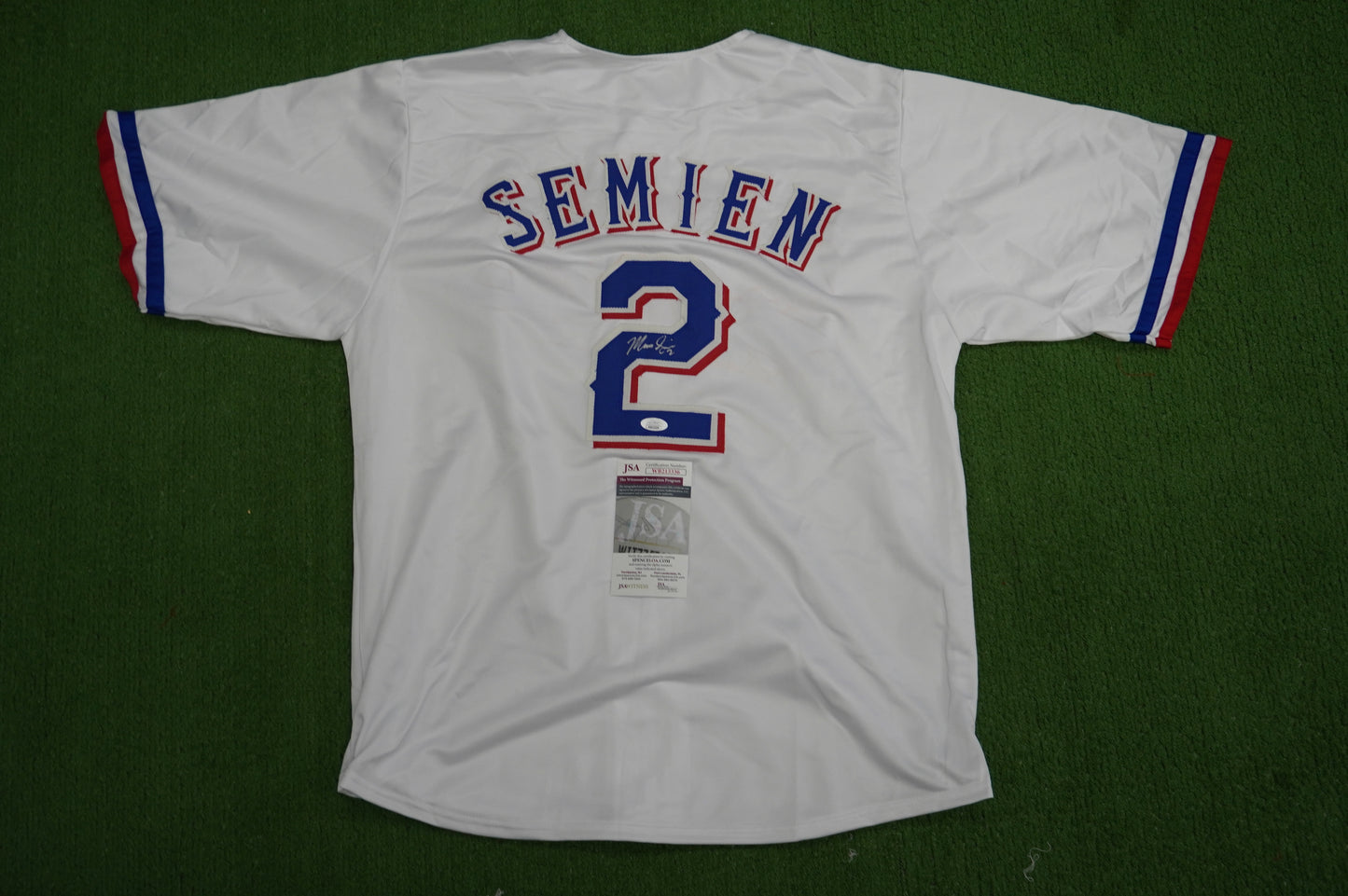 MARCUS SEMIEN TEXAS RANGERS SIGNED Sewn Jersey JSA COA