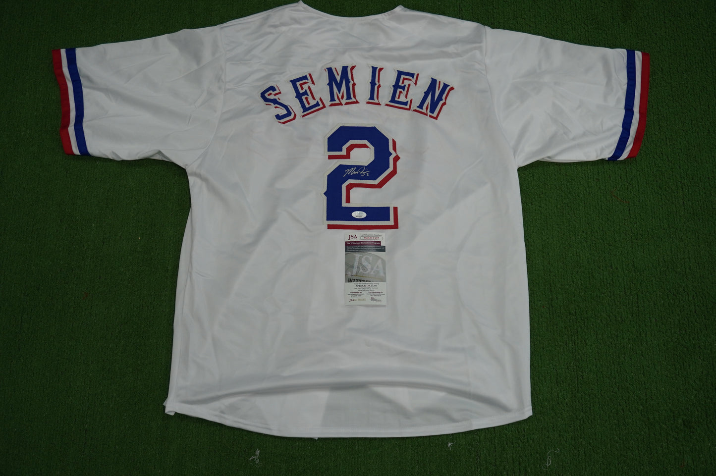 MARCUS SEMIEN TEXAS RANGERS SIGNED Sewn Jersey JSA COA