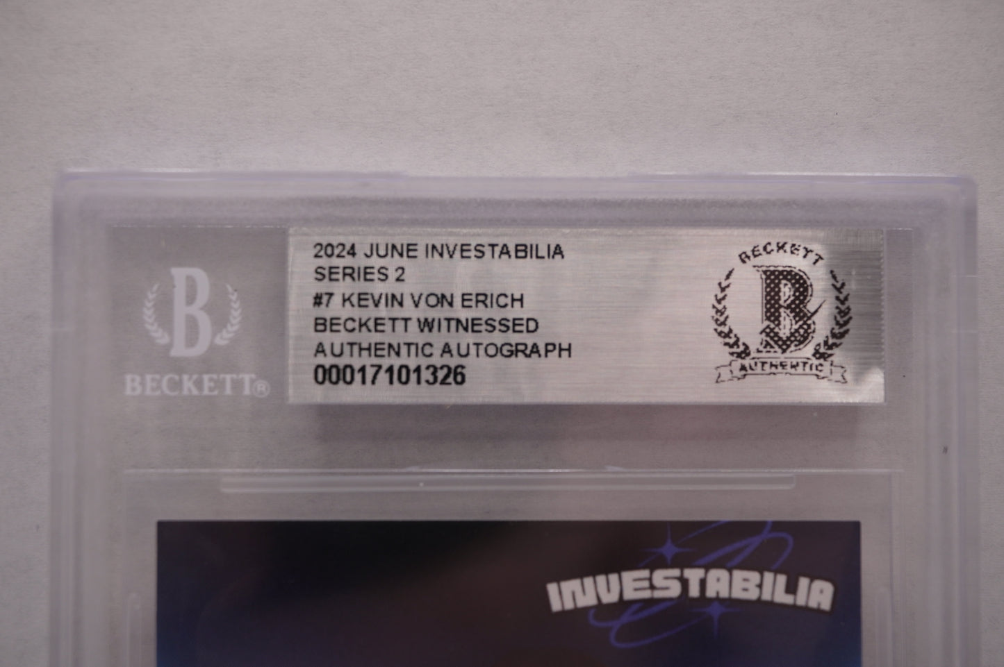 2024 JUNE INVESTABILIA SERIES 2 KEVIN VON ERICH #7 BGS AUTH. AUTO