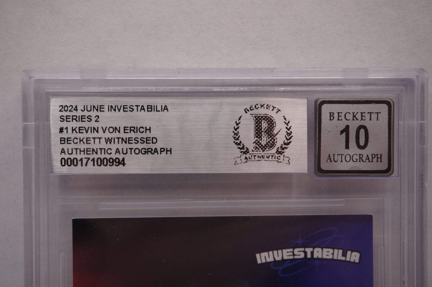 2024 JUNE INVESTABILIA SERIES 2 KEVIN VON ERICH #1 BGS AUTH. AUTO 10