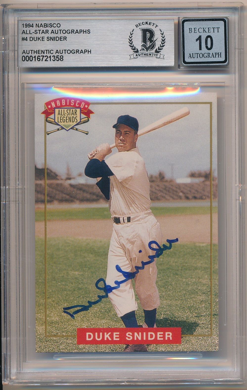 1994 NABISCO ALL-STAR AUTOGRAPHS #4 DUKE SNIDER AUTHENIC AUTO BAS 10