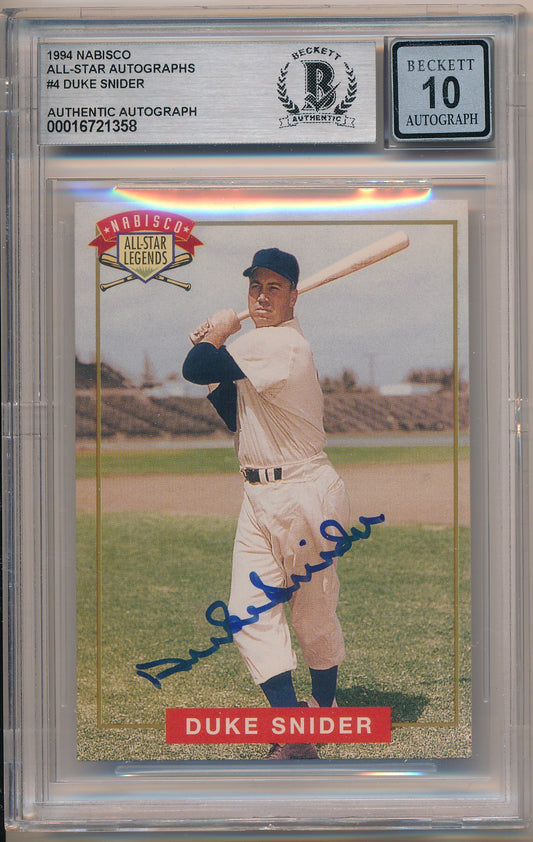 1994 NABISCO ALL-STAR AUTOGRAPHS #4 DUKE SNIDER AUTHENIC AUTO BAS 10