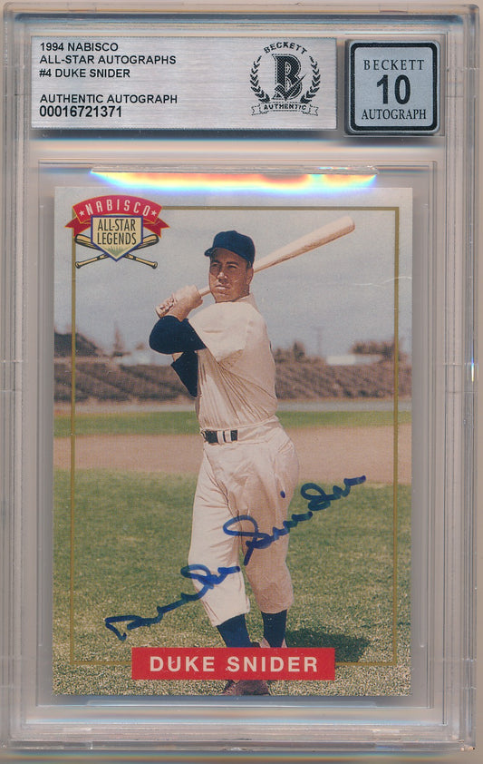 1994 NABISCO ALL-STAR AUTOGRAPHS #4 DUKE SNIDER AUTHENIC AUTO BAS 10