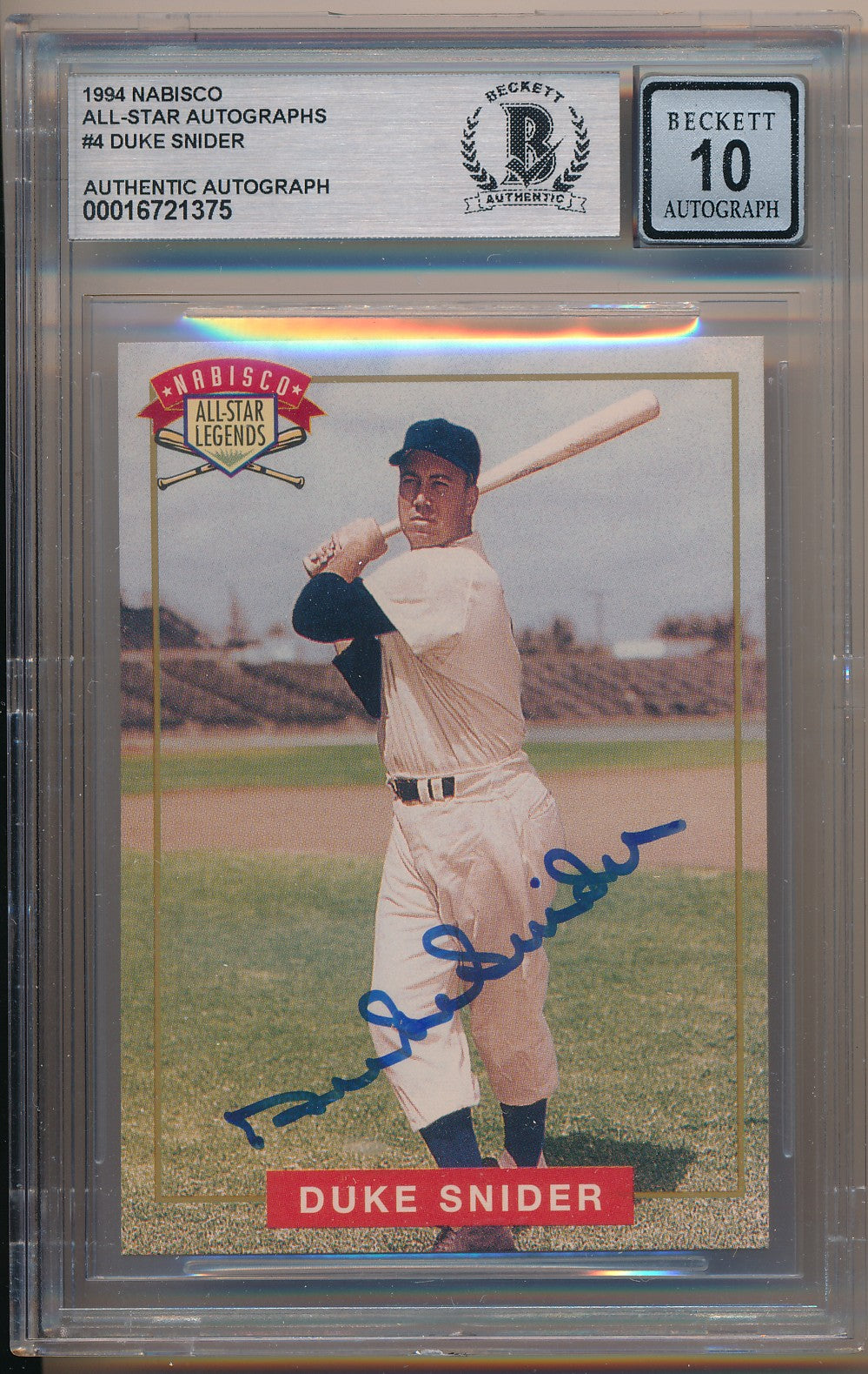 1994 NABISCO ALL-STAR AUTOGRAPHS #4 DUKE SNIDER AUTHENIC AUTO BAS 10