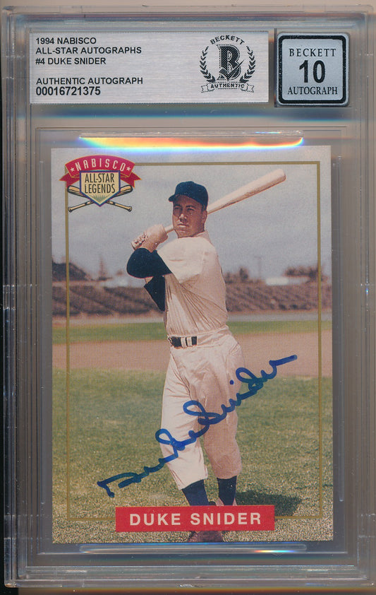 1994 NABISCO ALL-STAR AUTOGRAPHS #4 DUKE SNIDER AUTHENIC AUTO BAS 10