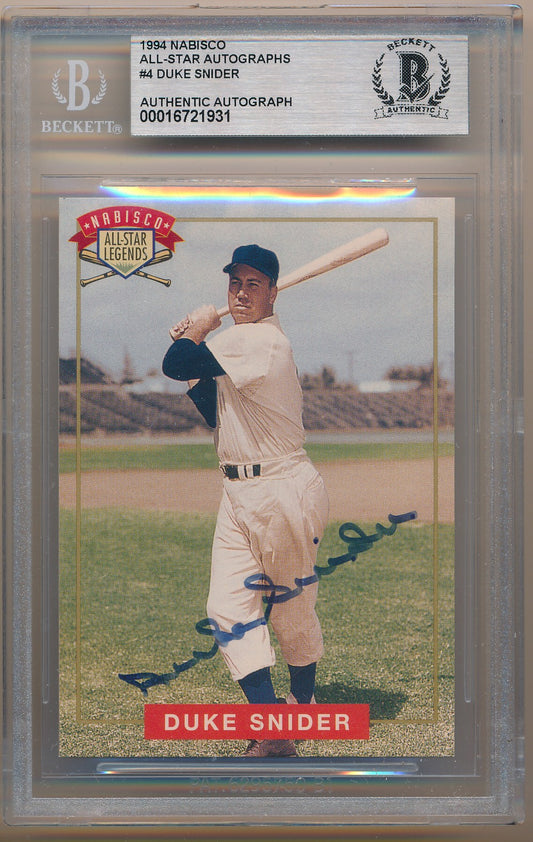 1994 NABISCO ALL-STAR AUTOGRAPHS #4 DUKE SNIDER AUTHENIC AUTO BAS 10