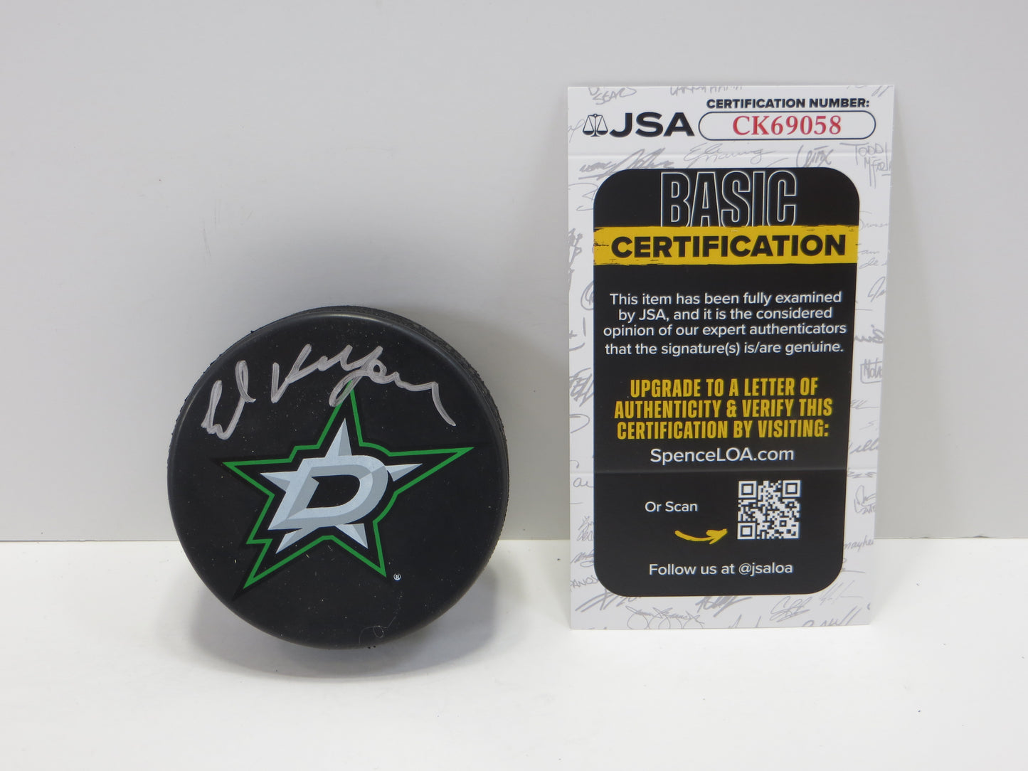 ED BELFOUR SIGNED NEW LOGO STARS PUCK JSA