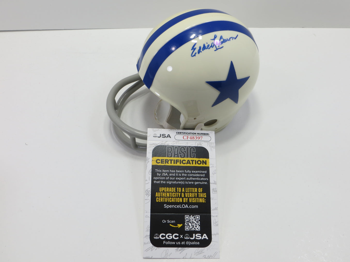 EDDIE LeBARON SIGNED DALLAS COWBOYS 2BAR RIDDELL MINI HELMET JSA COA