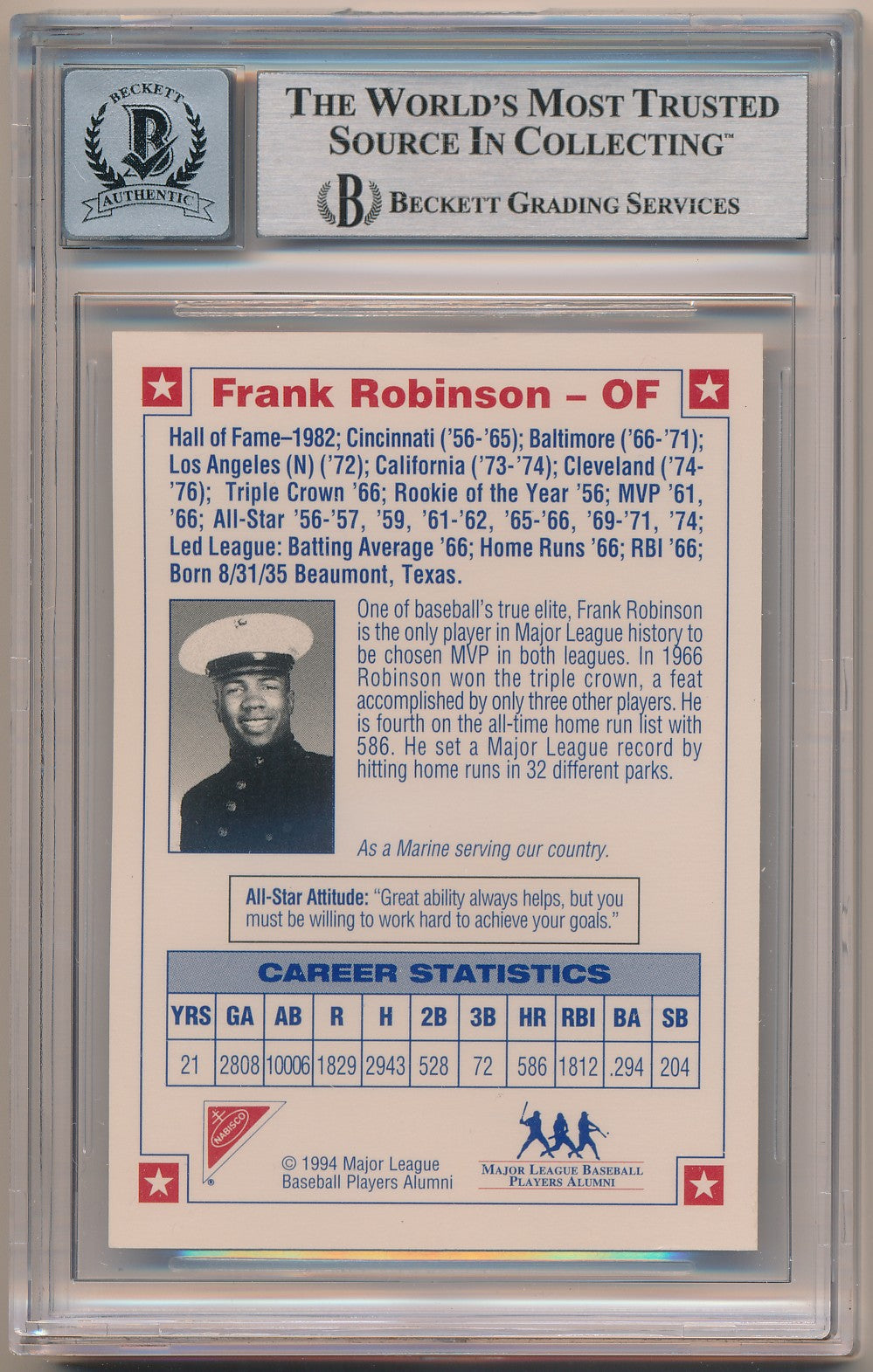 1994 NABISCO ALL-STAR AUTOGRAPHS #3 FRANK ROBINSON AUTHENTIC AUTO BAS 10